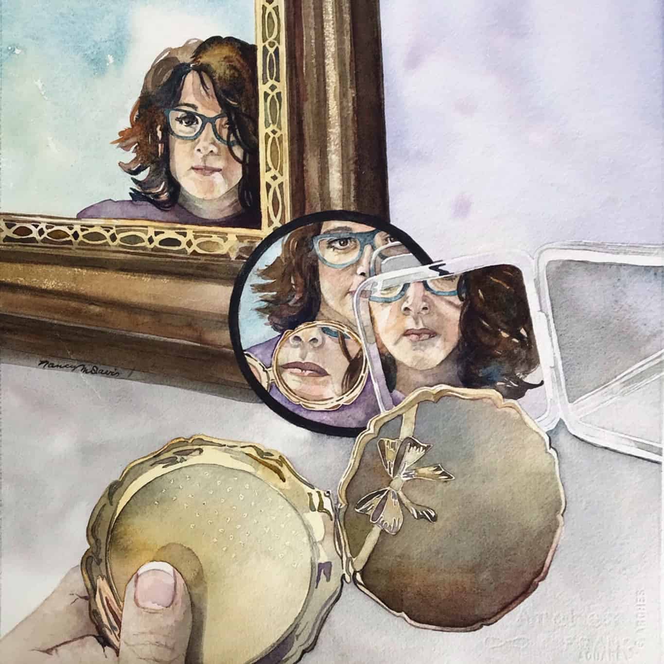 Nancy Davis, Self-Reflection, watercolor, gouache
